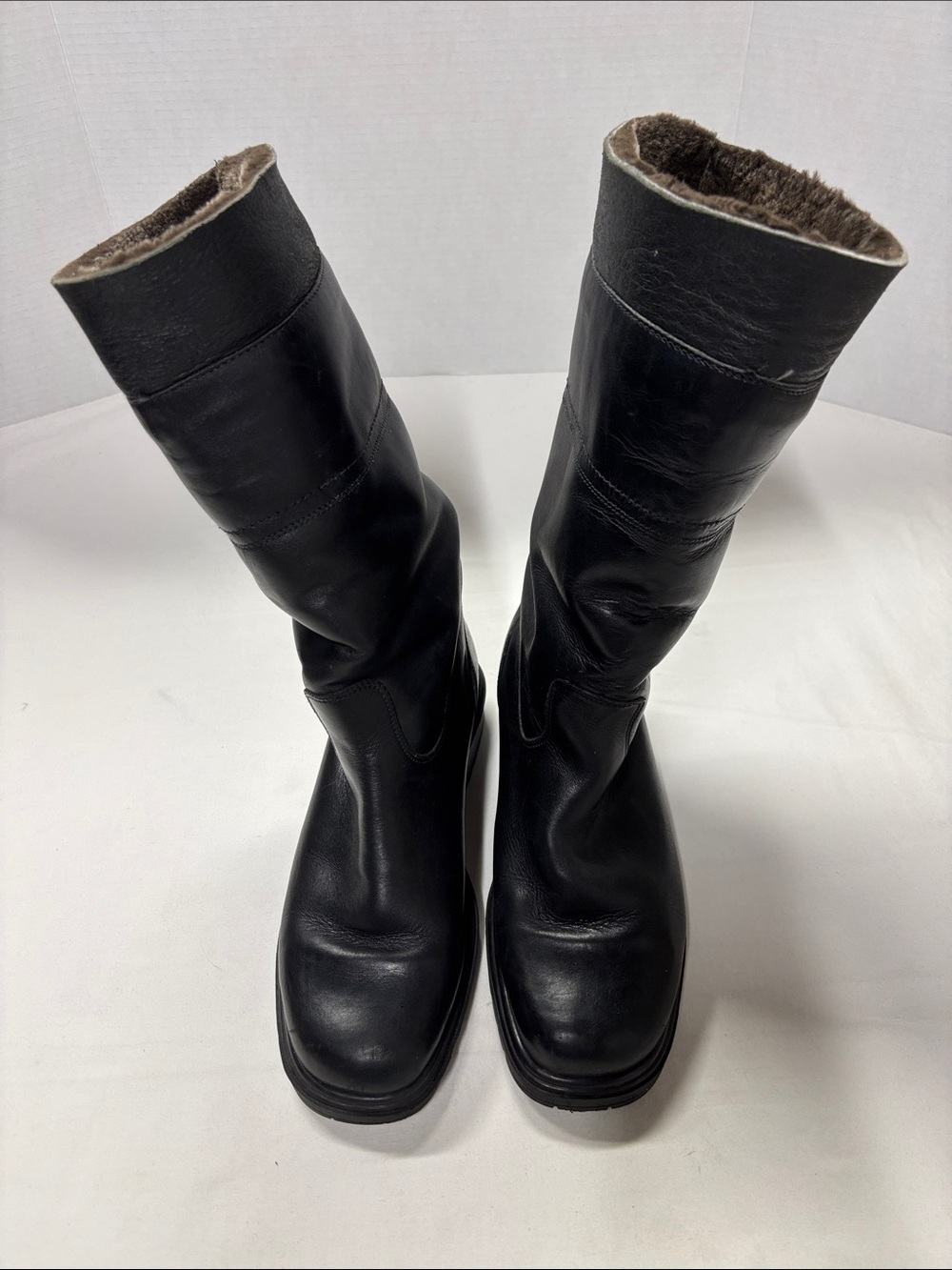 Black Knee Leather Boots with Virgin Wool Lining